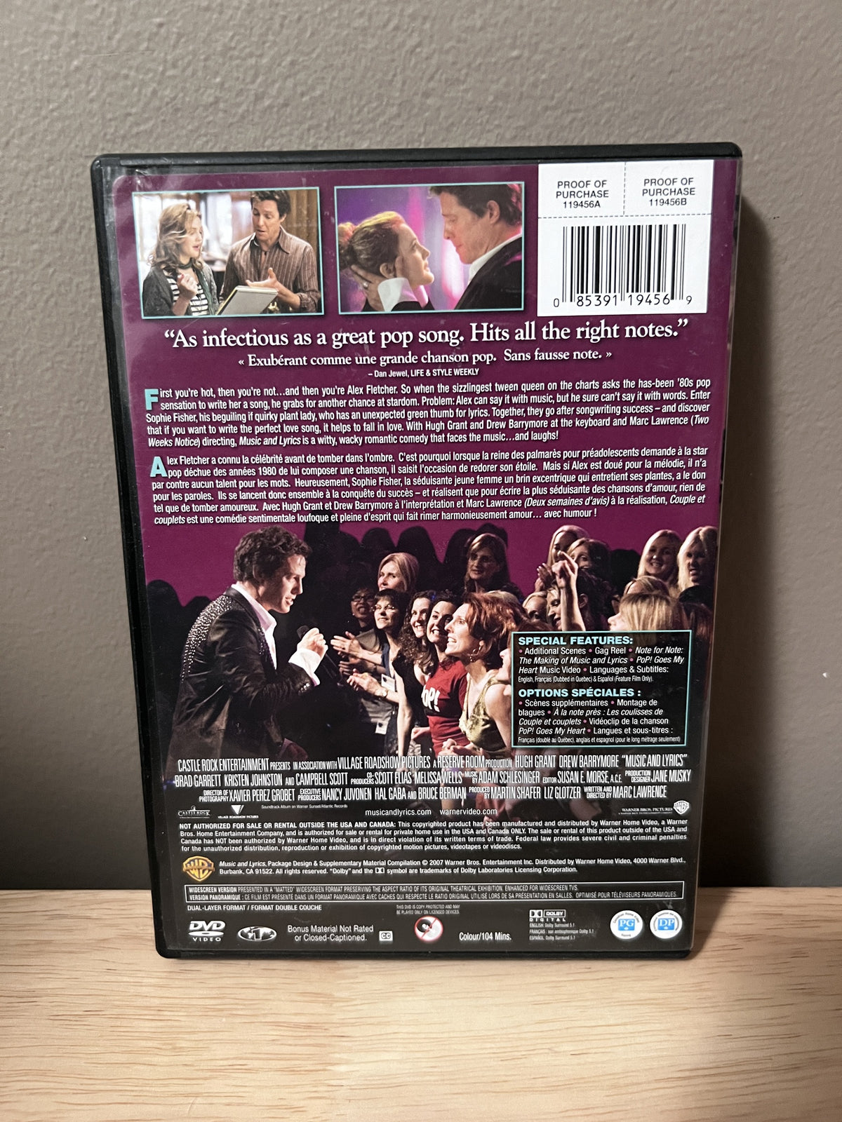 Music and Lyrics: Widescreen Edition ā back