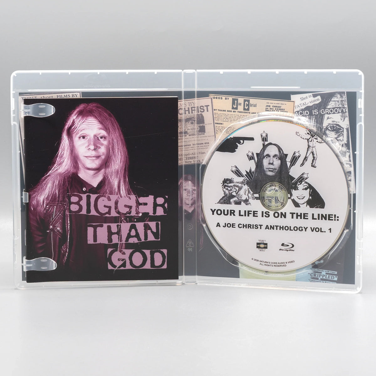Open case showing disc art of Your Life is on the Line!: A Joe Christ Anthology
