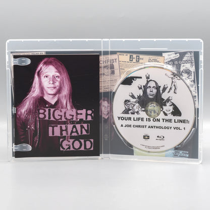 Open case showing disc art of Your Life is on the Line!: A Joe Christ Anthology