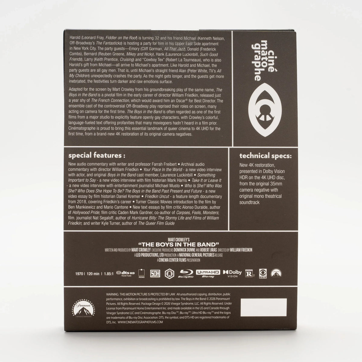 Back cover of The Boys in the Band Limited Edition [4K Ultra HD + Blu-ray]