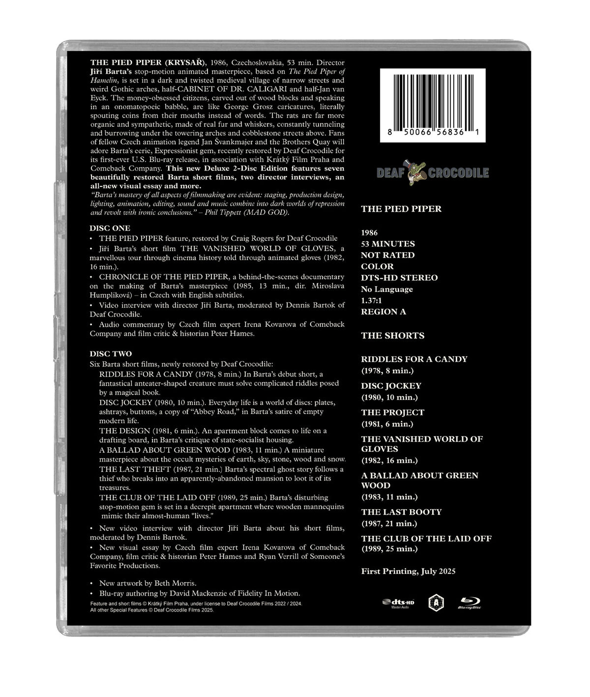 Back cover of The Pied Piper + Jiří Barta Shorts [Blu-ray]