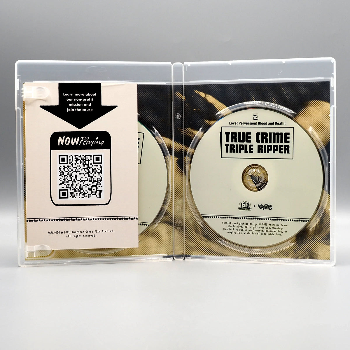 Open case showing discs of True Crime Triple Ripper [Blu-ray]