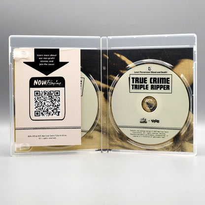 Open case showing discs of True Crime Triple Ripper [Blu-ray]