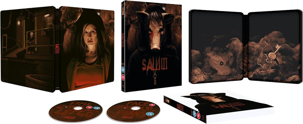 Packshot of Saw III Limited Edition Steelbook (UK Import) [4K Ultra HD + Region B Blu-ray]