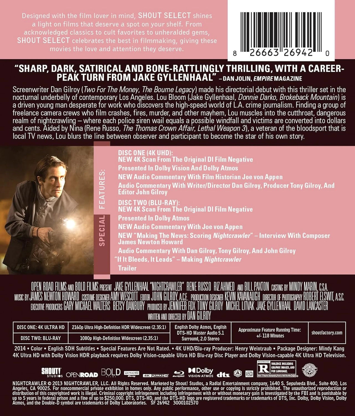 Back cover of Nightcrawler Collector's Edition [4K Ultra HD + Blu-ray]