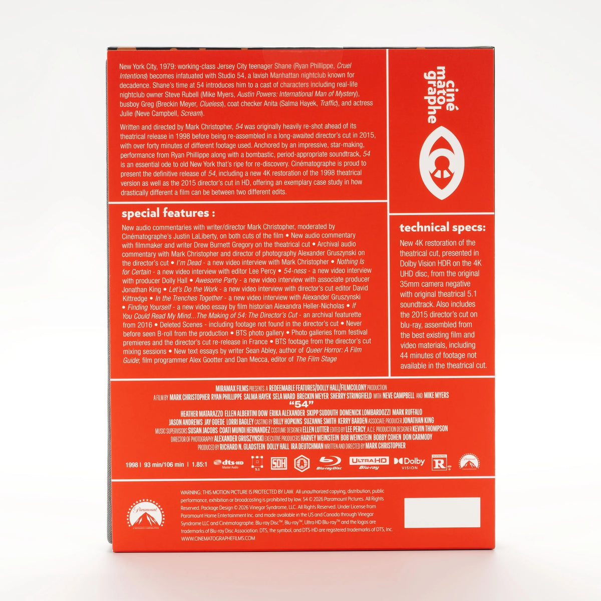 Back cover of 54 [4K Ultra HD + Blu-ray]