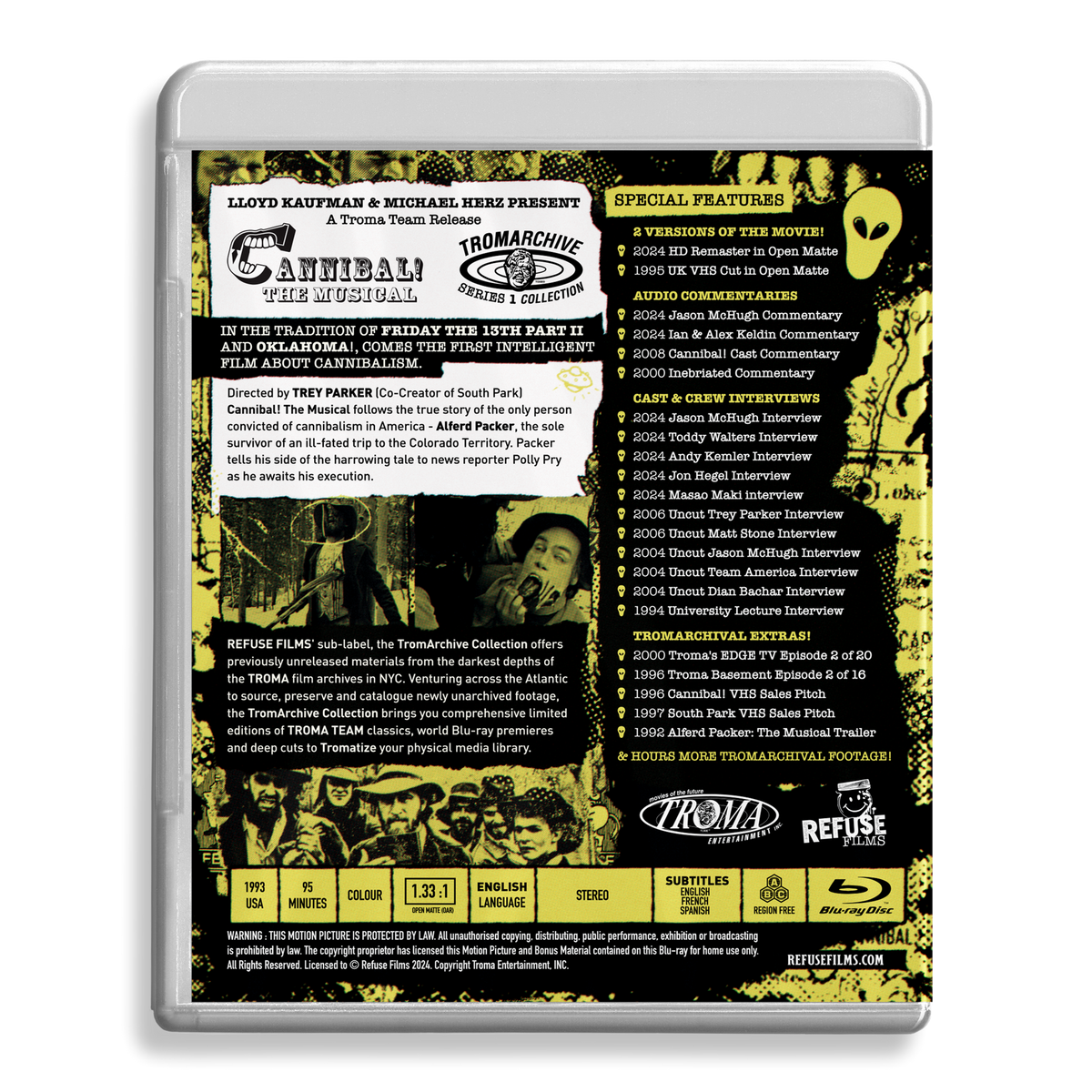Back case of Cannibal! The Musical [Region Free Blu-ray]