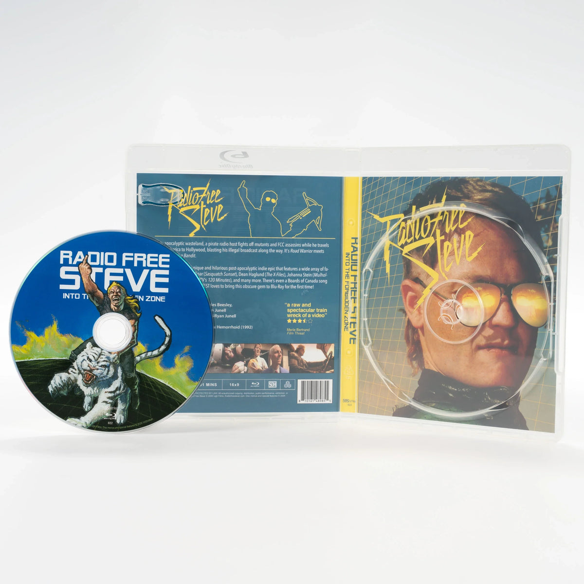Open case showing disc art of Radio Free Steve [Blu-ray]