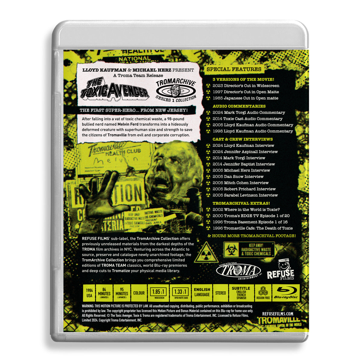 Back case of The Toxic Avenger [Region Free Blu-ray]