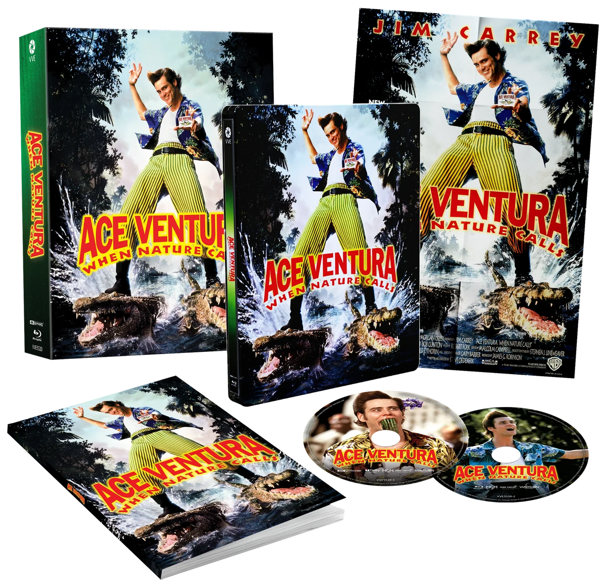 Box contents of Ace Ventura: When Nature Calls Limited Edition Steelbook in Hardcase [4K Ultra HD + Blu-ray] (Australian Import)