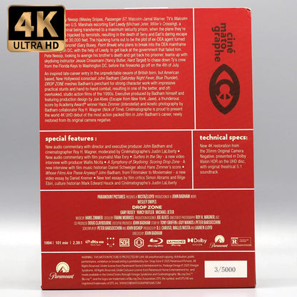 Back slipcase of Drop Zone [4K Ultra HD + Blu-ray Set]