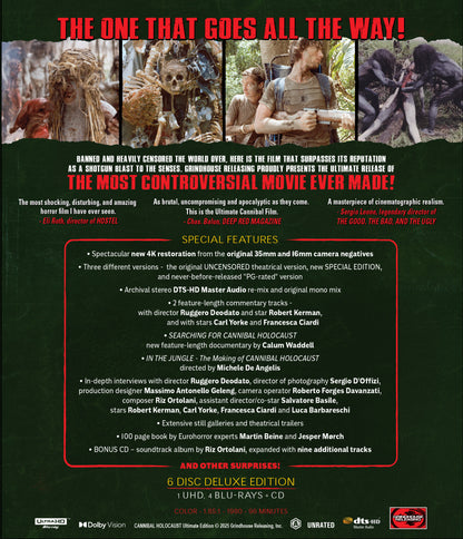 Back cover of Cannibal Holocaust 6-Disc Ultimate Edition Box Set [4K Ultra HD + Blu-ray]