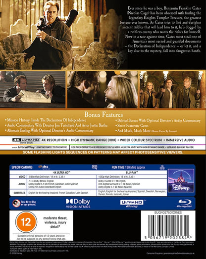 Back cover of National Treasure (UK Import) [4K Ultra HD + Blu-ray]