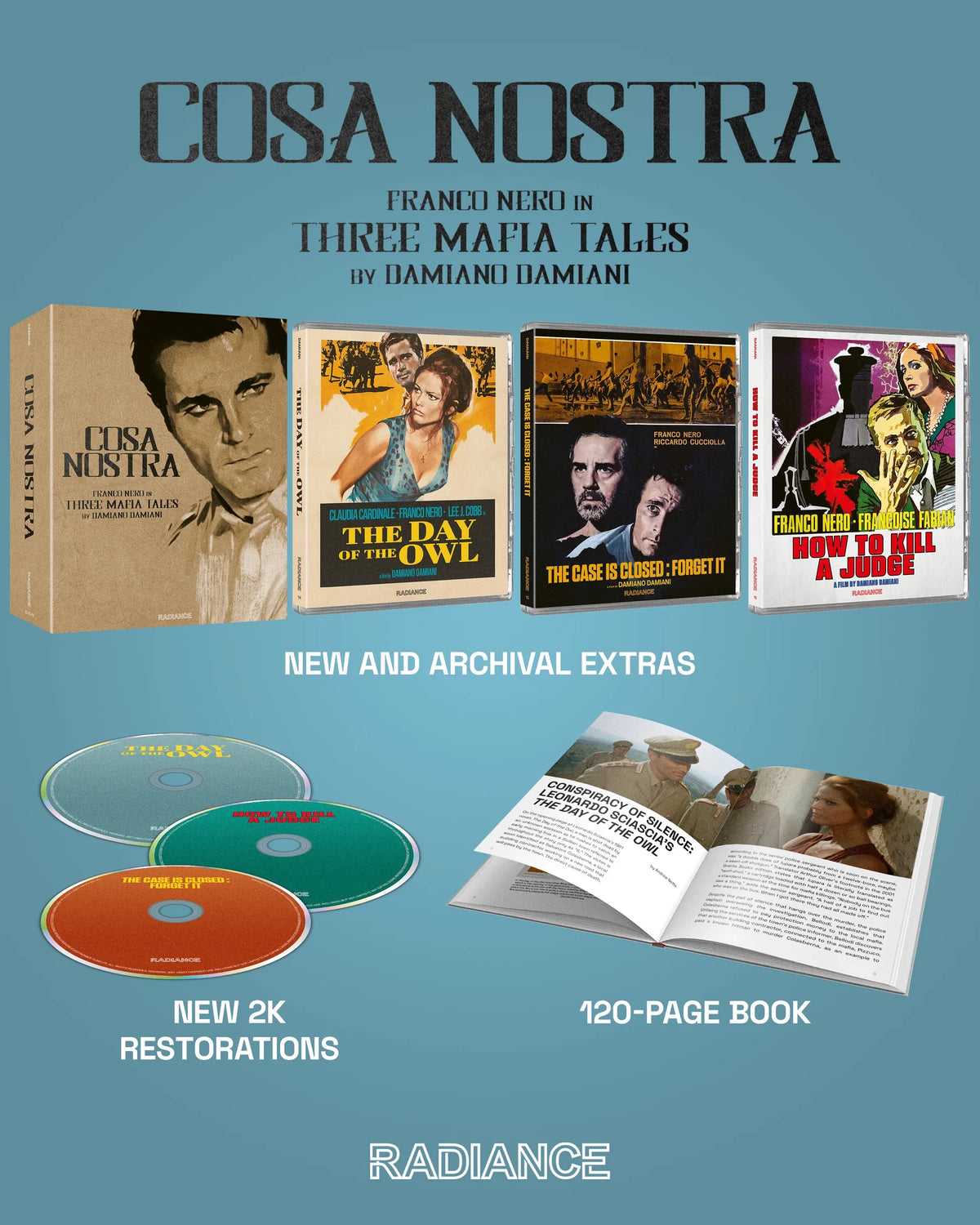 Box contents of Cosa Nostra: Franco Nero in three Mafia Tales by Damiano Damiani [Blu-ray] — OOP
