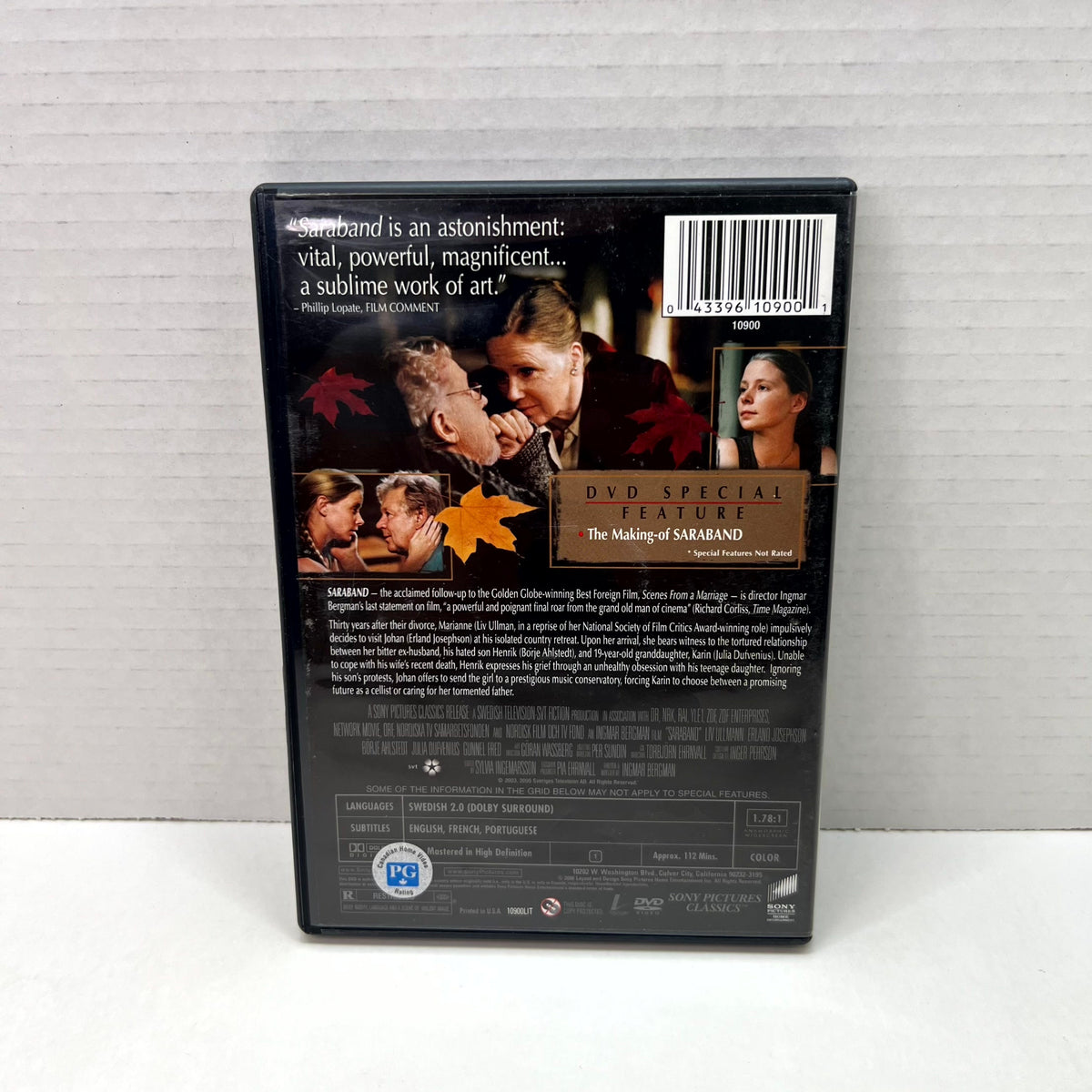 Back cover of Saraband (Swedish) [DVD]