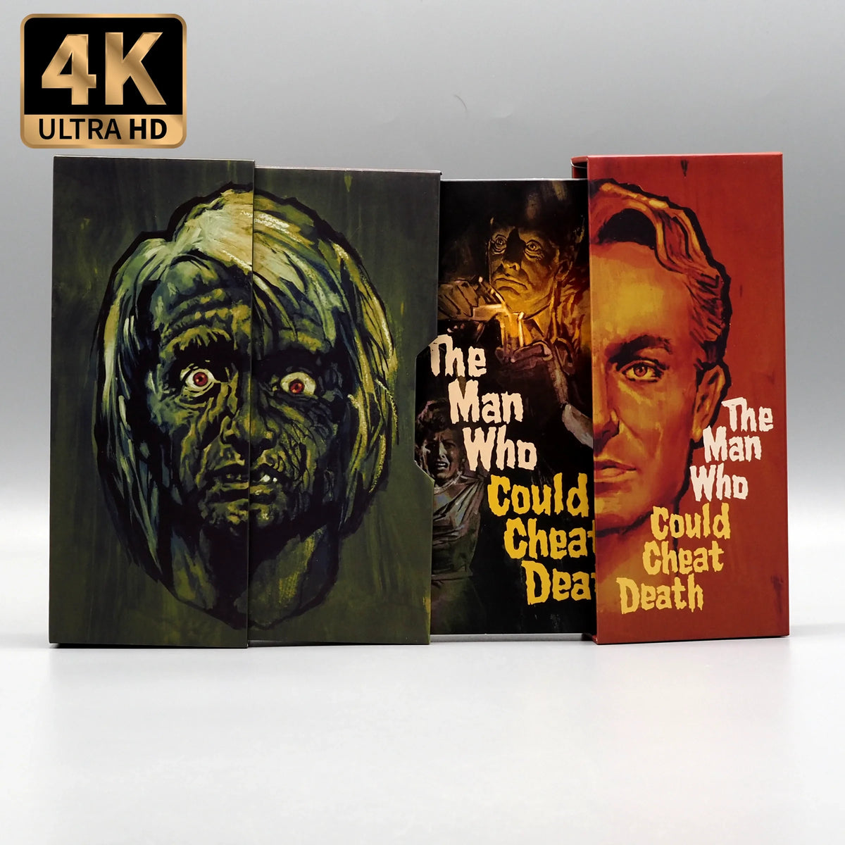 Open Limited Edition Deluxe Box showing contents 2 of The Man Who Could Cheat Death [4K Ultra HD + Blu-ray]
