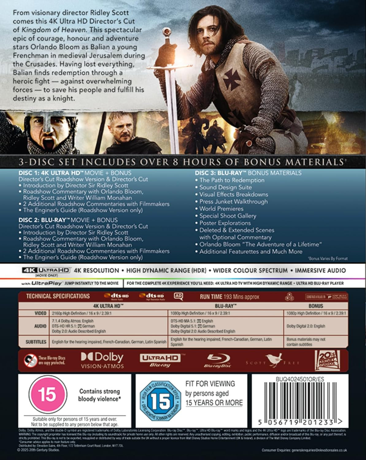 Back cover of Kingdom Of Heaven (UK Import) [4K Ultra HD + Blu-ray]