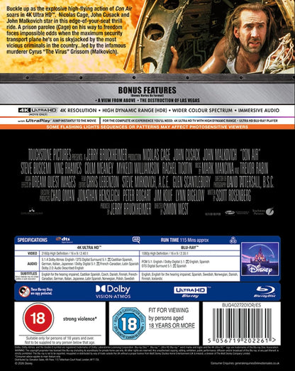 Back cover of Con Air (UK Import) [4K Ultra HD + Blu-ray]