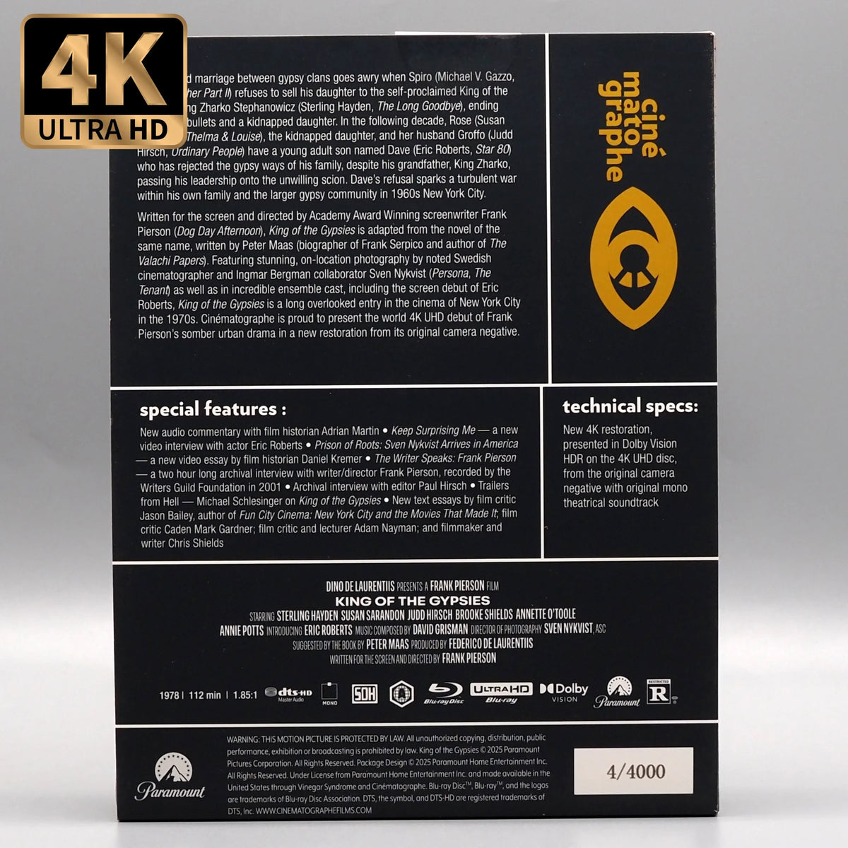 Back slipcase 1 of King of the Gypsies [4K Ultra HD + Blu-ray Set]