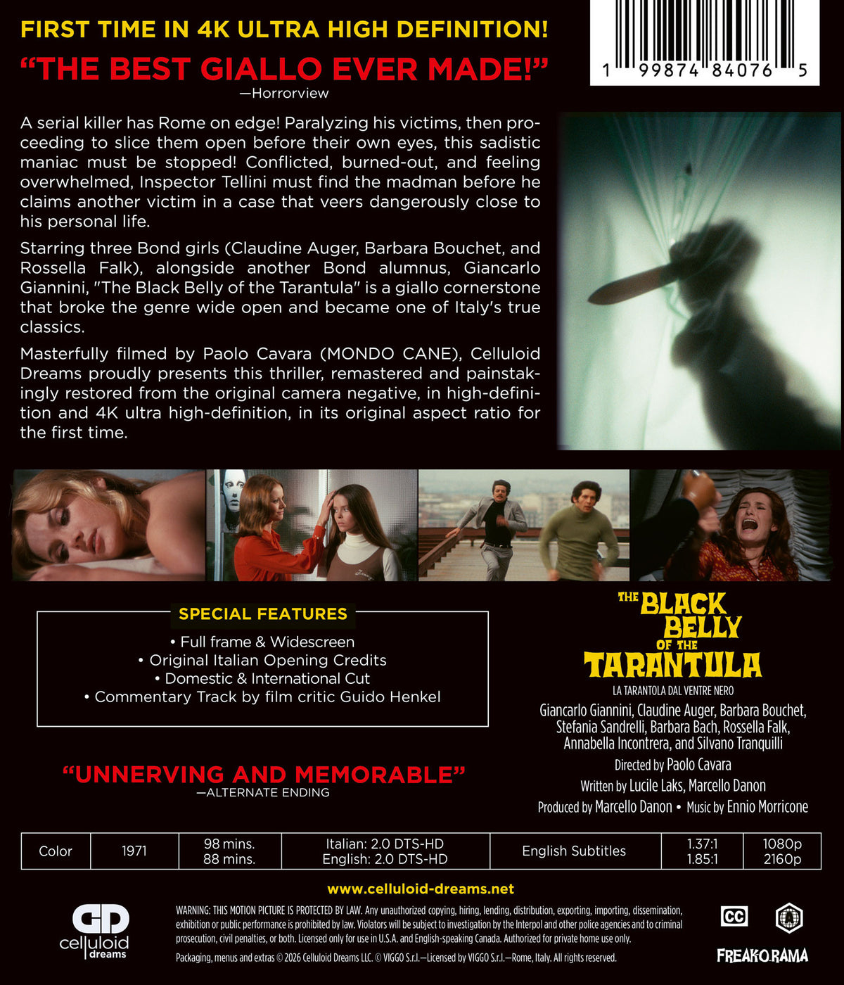 Back cover of The Black Belly of the Tarantula Standard Edition [4K Ultra HD + Blu-ray]