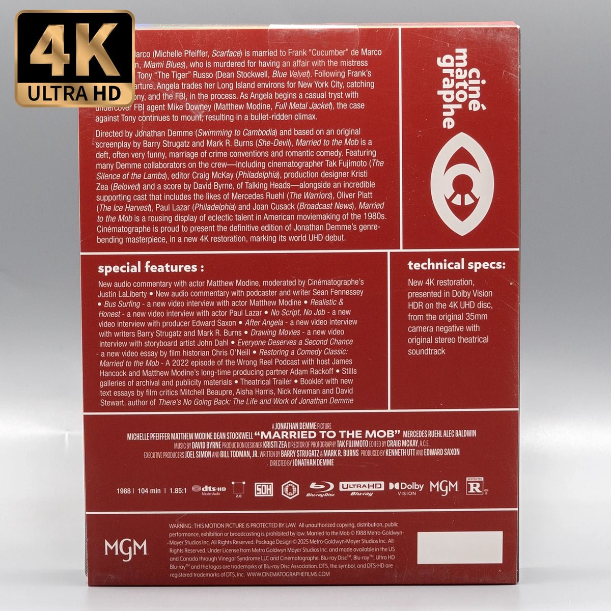 Back slipcase 1 of Married to the Mob [4K Ultra HD + Blu-ray]