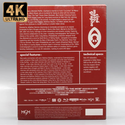 Back slipcase 1 of Married to the Mob [4K Ultra HD + Blu-ray]