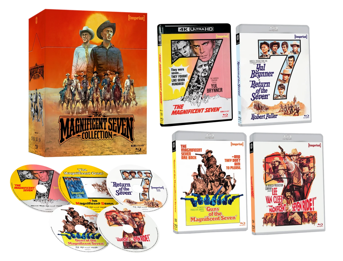 Box contents of The Magnificent Seven Collection Limited Edition 5-Disc Hardbox [4K Ultra HD +Blu-ray] (Australian Import)