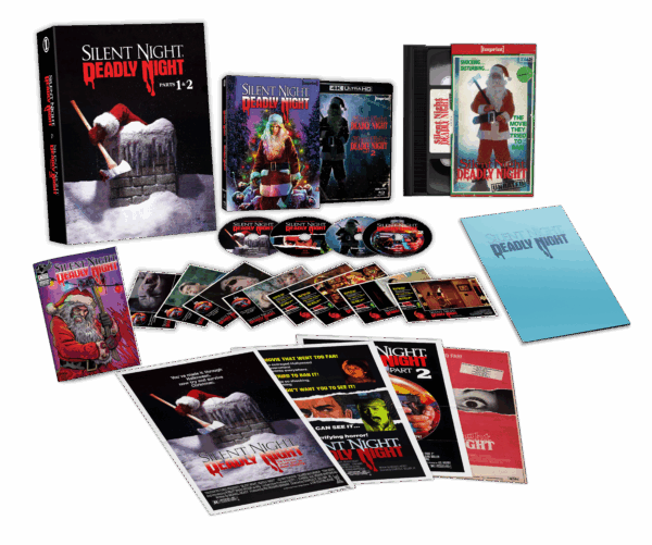 Box contents of Silent Night, Deadly Night: Parts 1 + 2 (1984/1987) [4K Ultra HD + Blu-ray + VHS] (Australian Import)