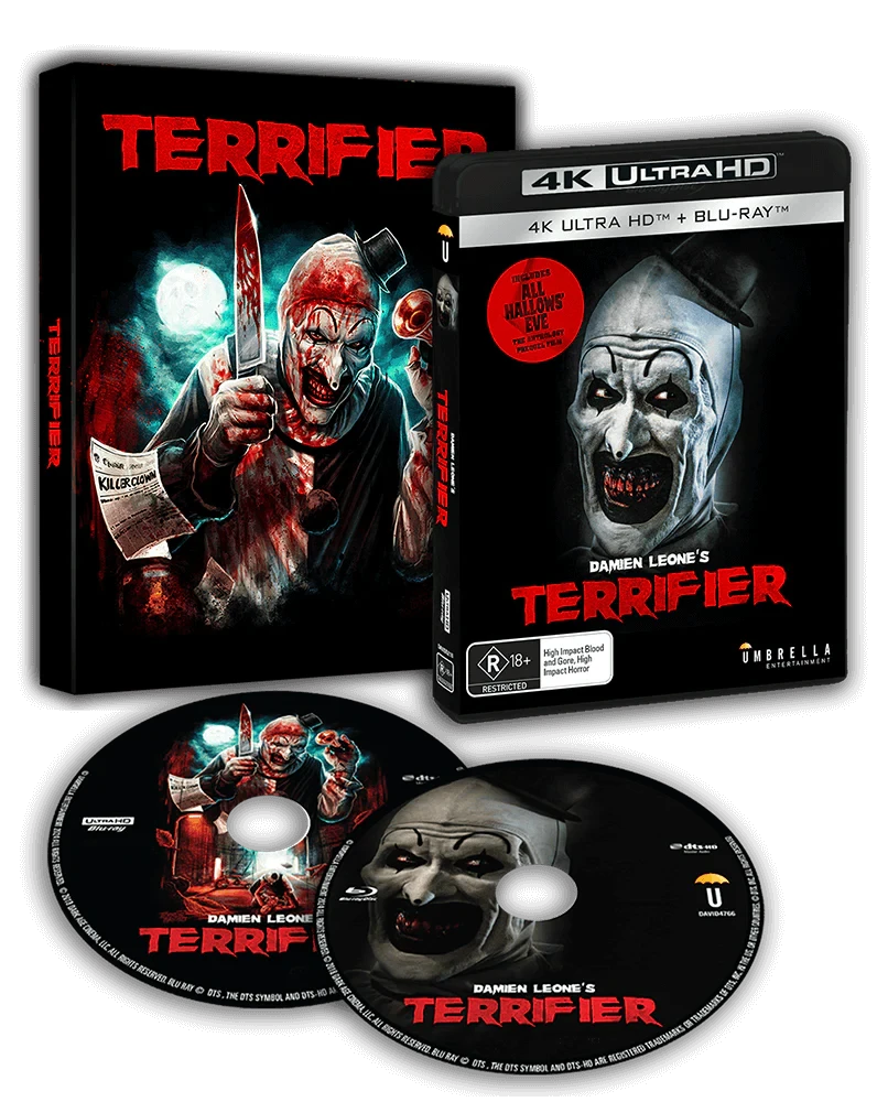 Front cover of Terrifier 1 from ART ATTACK - Terrifier Collector's Edition Boxset [4K Ultra HD + Blu-ray] (Australian Import)