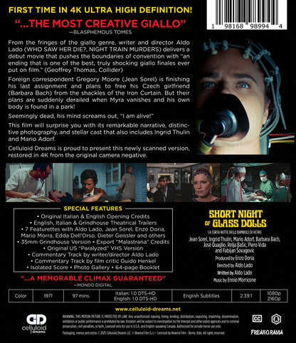 Back cover of Short Night Of Glass Dolls [4-Disc Collector's Edition] [4K Ultra HD + Blu-ray]