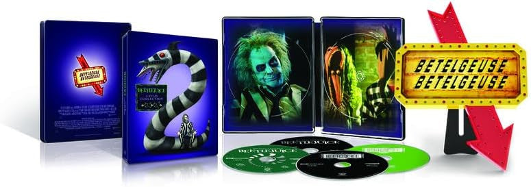 Box contents of Beetlejuice 2-Film Collection Limited Edition Steelbook (UK Import) [4K Ultra HD + Region B Blu-ray]