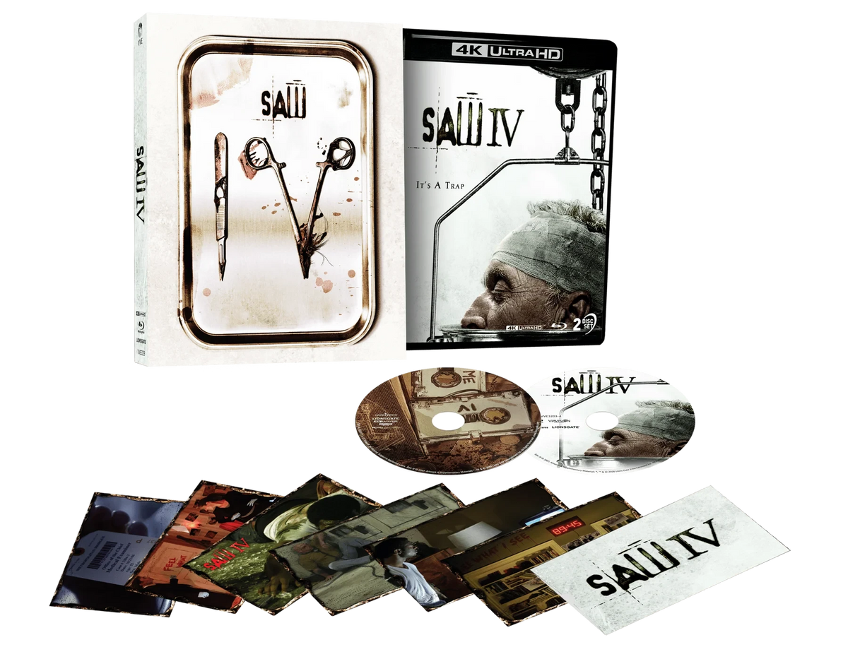Box contents of Saw IV (2007) Limited Edition Lenticular Hardcase [4K Ultra HD + Blu-ray] (Australian Import)
