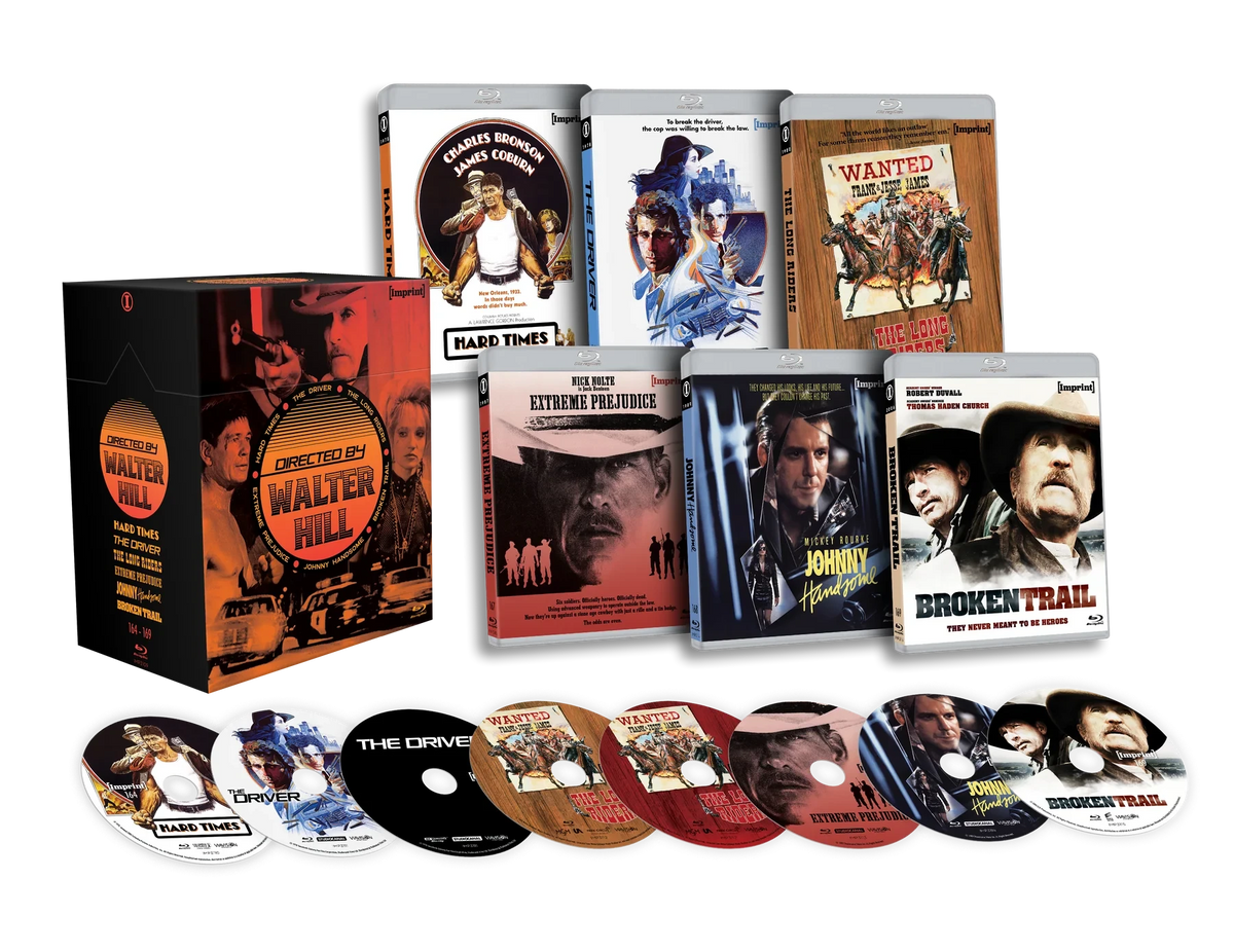 Box contents of Directed By… Walter Hill Limited Edition 8-Disc Hardbox [4K Ultra HD + Blu-ray] (Australian Import)