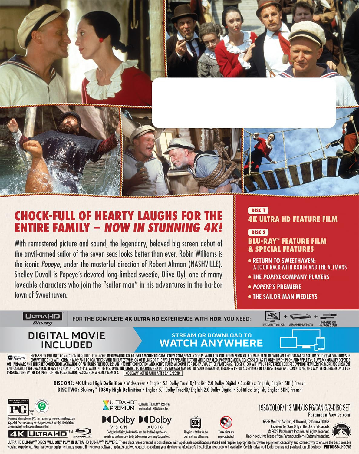 Back cover of Popeye [4K Ultra HD + Blu-ray]