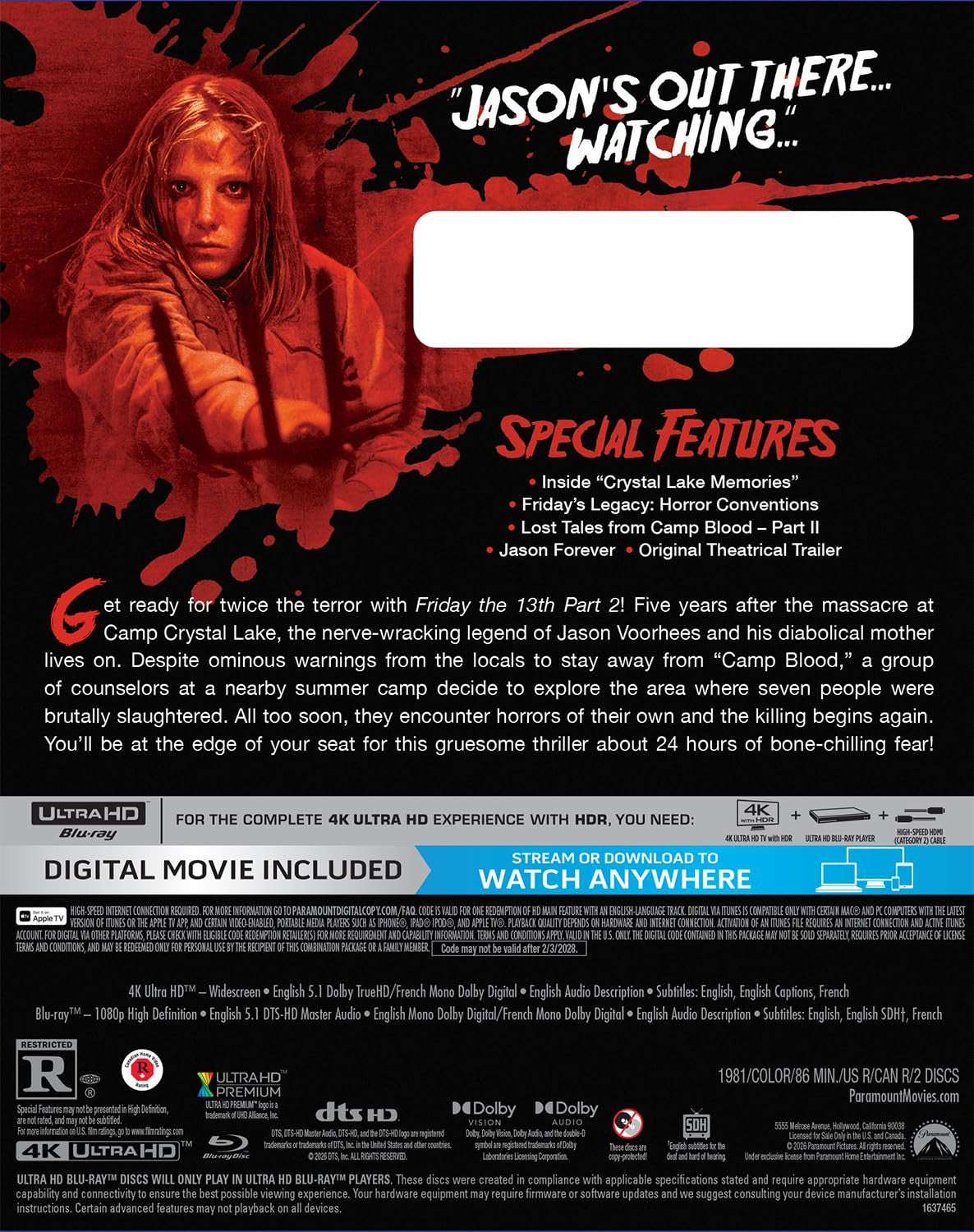 Back cover of Friday the 13th: Part 2 [4K Ultra HD + Blu-ray]