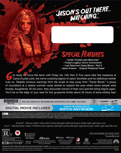 Back cover of Friday the 13th: Part 2 [4K Ultra HD + Blu-ray]