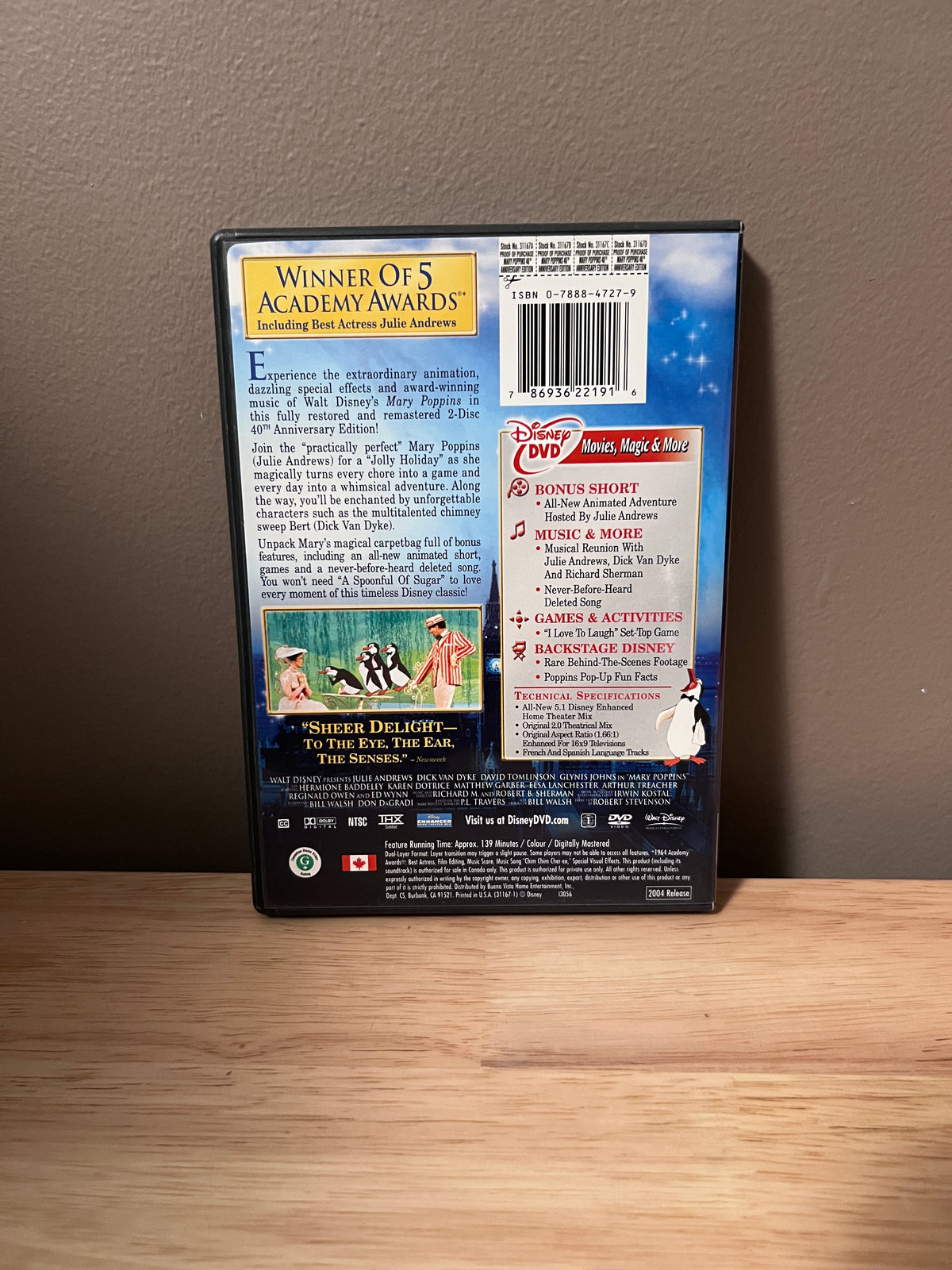Back cover of Mary Poppins (40th Anniversary Edition, 2-Disc Set) DVD