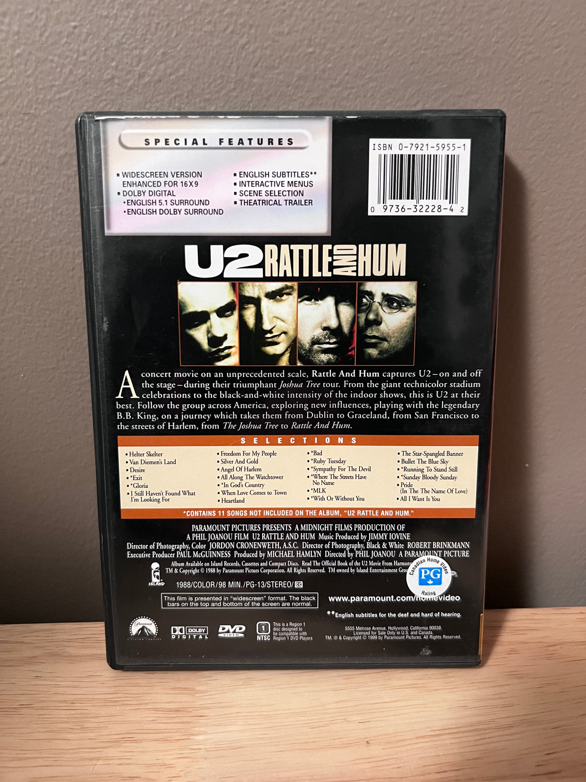 Rear / packaging view of U2: Rattle and Hum: Widescreen Collection DVD