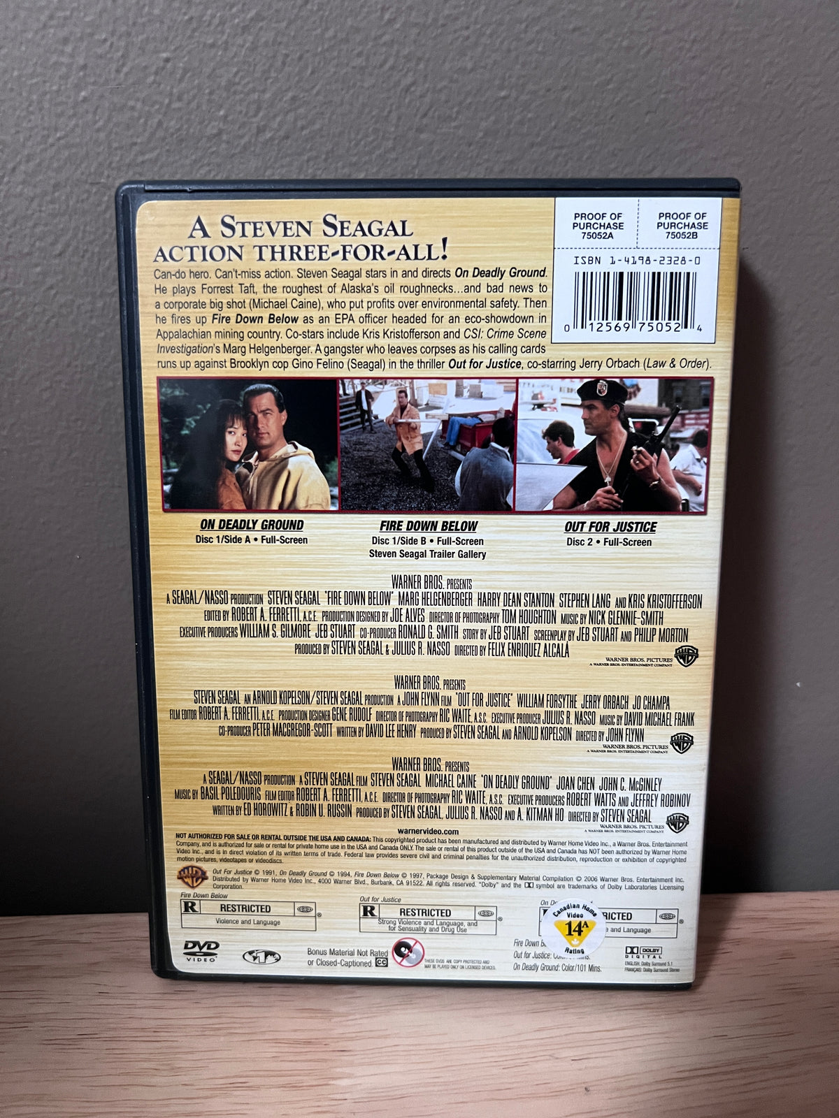 Rear / packaging view of Steven Seagal Triple Feature: Fire Down Below / Out for Justice / On Deadly Ground DVD