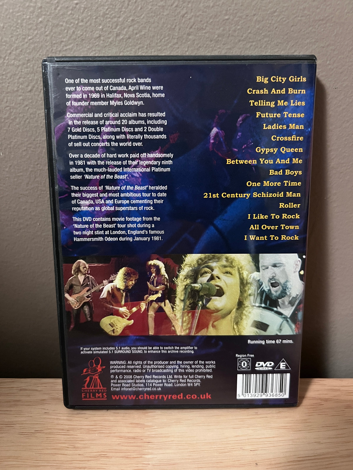Rear / packaging view of April Wine: Live in London DVD