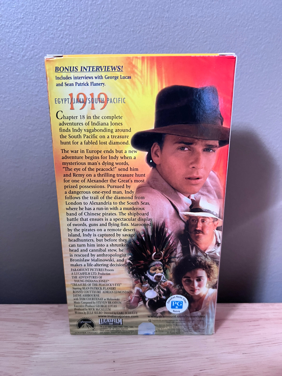 Back packaging of The Adventures of Young Indiana Jones: Treasure of the Peacock's Eye VHS