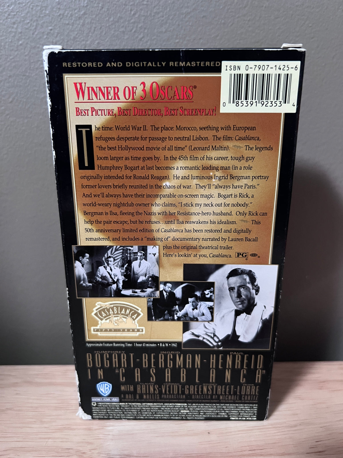 Back packaging of Casablanca: 50th Anniversary Celebration VHS