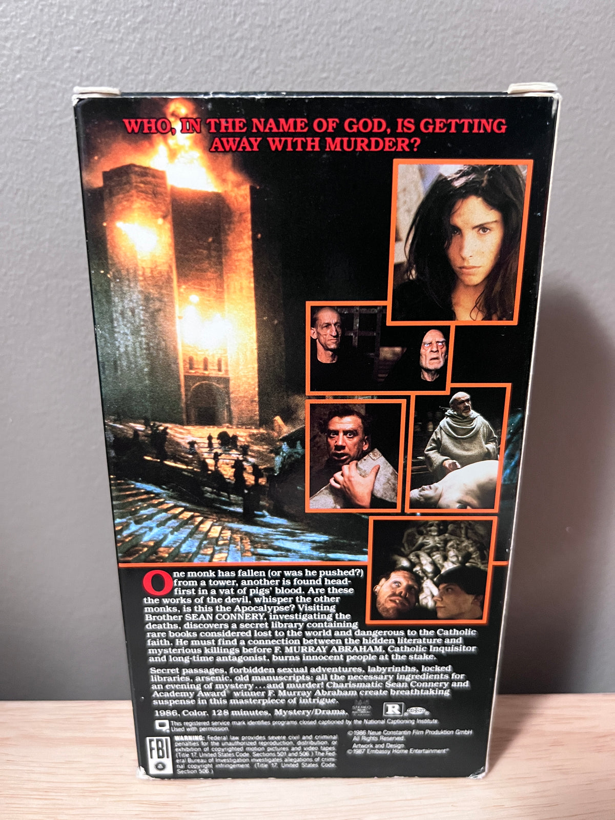 Back packaging of The Name of the Rose VHS